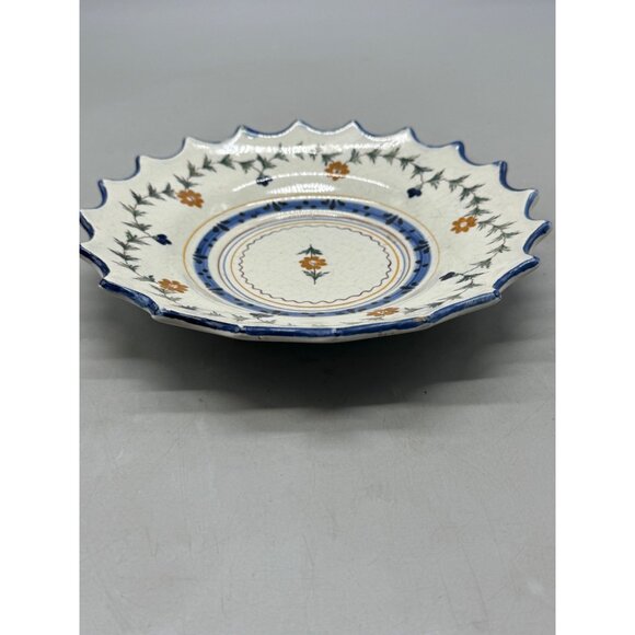 Vtg Portuguese Ceramic Plate bowl Floral Design & Scalloped Edges Hand-Painted - Picture 2 of 10